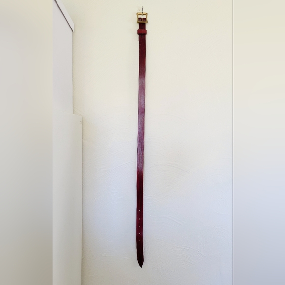 Women's Red Leather Belt with Gold Buckle - Picture 3 of 6